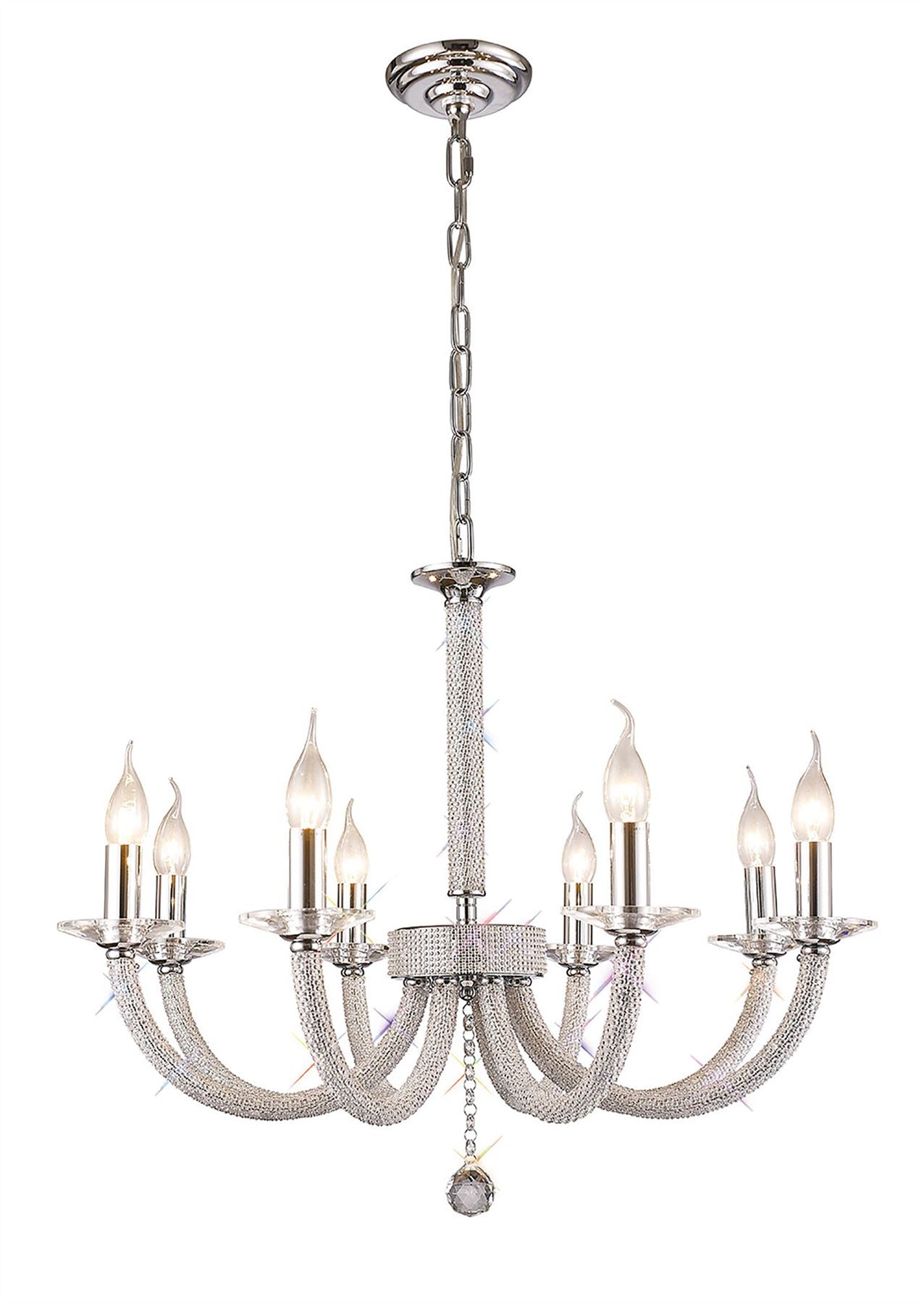 Diyas Elena 70cm  8 Light E14 Polished Chrome/Crystal Ceiling Pendant Light Fitting