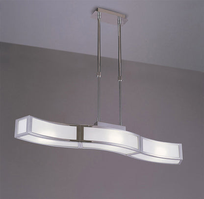 Mantra Duna GU10 Linear Pendant 3 Light L1, SGU10 Bar, Polished Chrome, White Acrylic, CFL Lamps INCLUDED