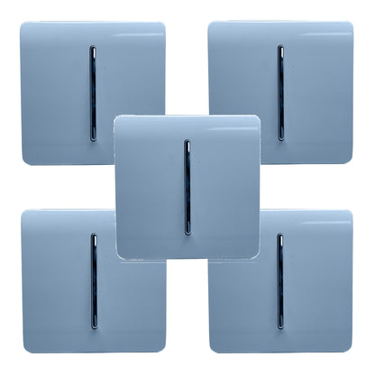 Trendi 1 Gang 2 Way 240V Screwless Artistic Modern Glossy 10 Amp Chrome Rocker Electrical Wall Light Switch in Sky Blue (5 pack)