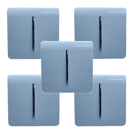 Trendi 1 Gang 2 Way 240V Screwless Artistic Modern Glossy 10 Amp Chrome Rocker Electrical Wall Light Switch in Sky Blue (5 pack)