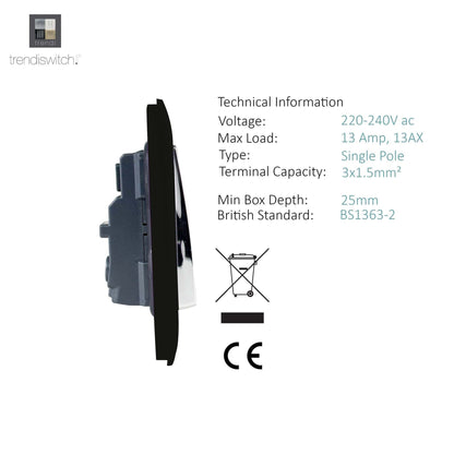 Trendi 1 Gang  13 Amp Switched Plug Socket Matt Black Soft Touch - ART-SKT13STB
