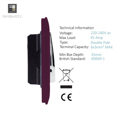 Trendi Artistic Modern Glossy 45 A Tactile Light Switch & Neon Insert Plum