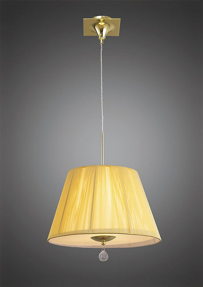 Mantra Siena 40cm Pendant Round 1 Light E27, Polished Brass with Amber Cream Shade and Clear Crystal