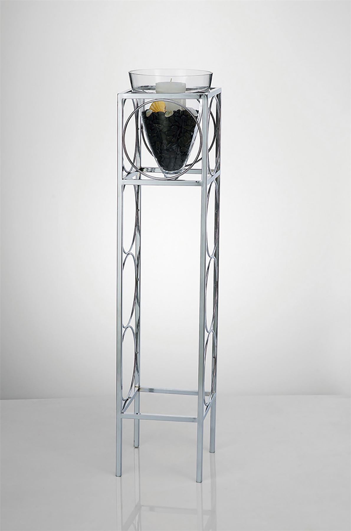 Diyas Home (DH) Athena Candle Holder 110Cm Polished Chrome/Clear Glass Art