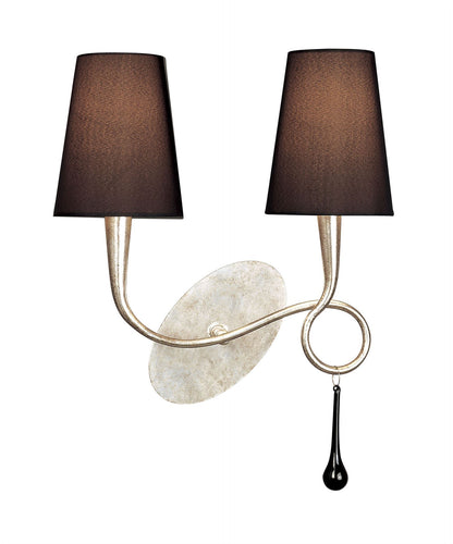 Mantra M0537/S Paola Wall Light Switched 2 Light E14, Silver Painted with Black Shades & Black Glass Droplets - M0537/S