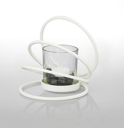 Diyas Home (DH) Oreo Candle Holder 4 Ring Small White/Clear Glass Art