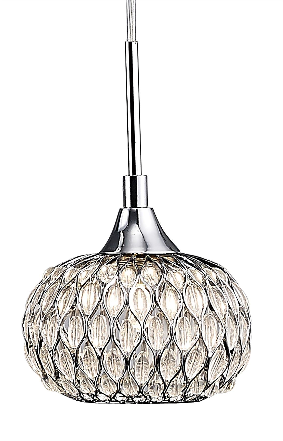 Diyas Chelsie Linear  5 Light G9 Line Polished Chrome/Clear Beaded Glass Ceiling Pendant Light Fitting