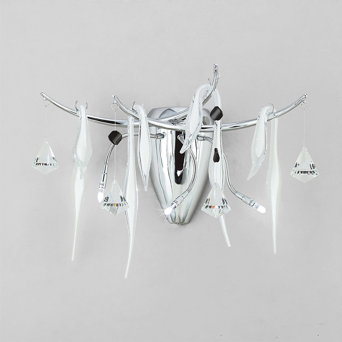 Diyas Cygnet Wall Light 3 Light G4 Polished Chrome/White Glass/Crystal, NOT LED/CFL Compatible