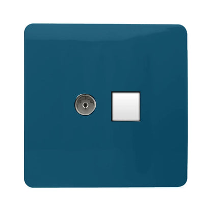 Trendi Modern Glossy Tactile TV Co-axial Socket+RJ45 Cat 5e&Cat 6 PC Ethernet Socket Midnight Blue