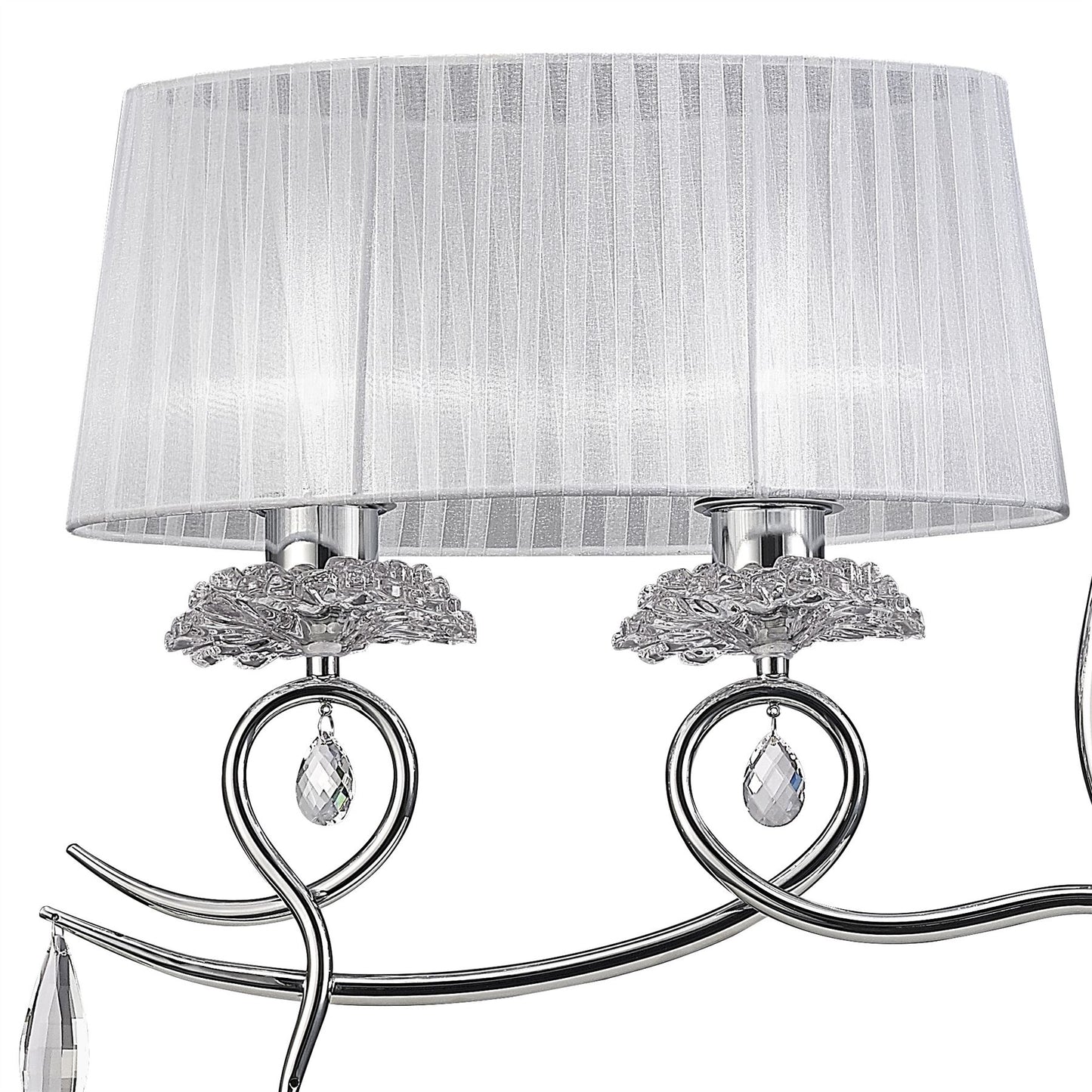 Mantra M5272 Louise Linear Pendant 2 Arm 4 Light E27 with White Oval Shades Polished Chrome/Clear Crystal