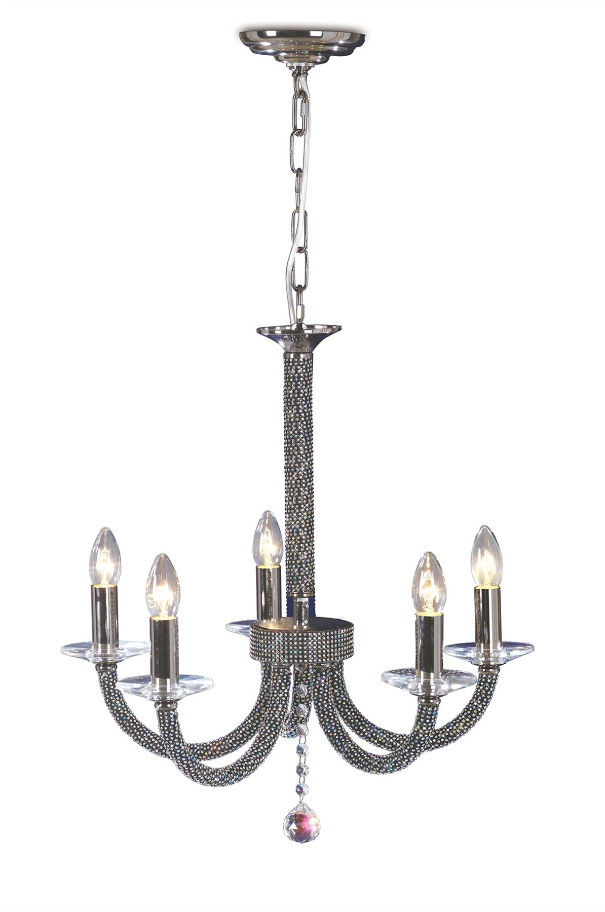 Diyas Elena 56cm  5 Light E14 Black Chrome/Crystal Ceiling Pendant Light Fitting