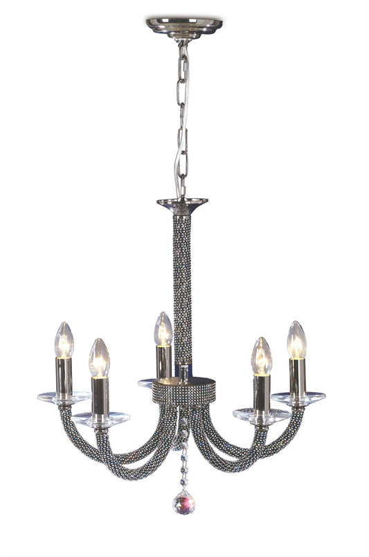 Diyas Elena 56cm  5 Light E14 Black Chrome/Crystal Ceiling Pendant Light Fitting