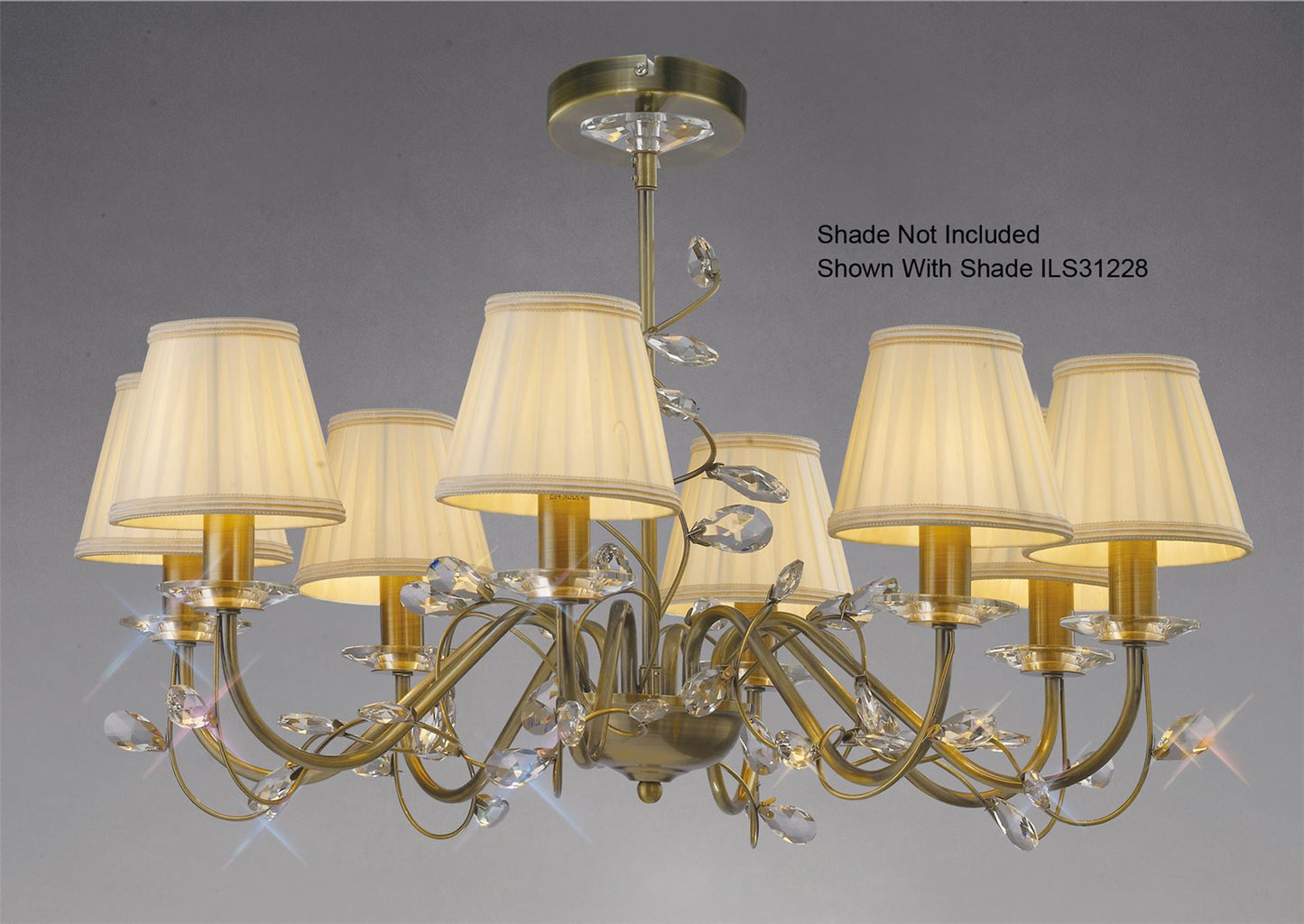 Diyas Willow 64cm  WITHOUT SHADE 8 Light E14 Antique Brass/Crystal Ceiling Pendant Light Fitting