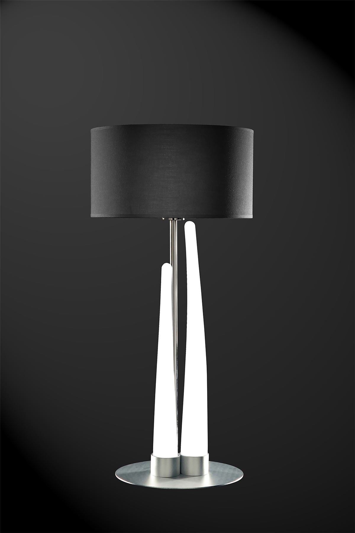 Mantra Estalacta Table Lamp 3 Light GU10 Indoor, Silver/Opal White with Black Shade