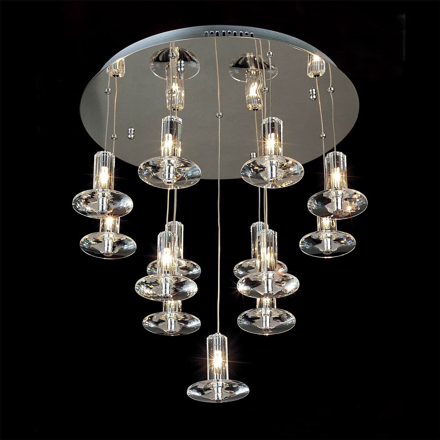 Diyas Troy 50cm  Round 13 Light G4 Polished Chrome/Crystal, NOT LED/CFL Compatible Ceiling Pendant Light Fitting