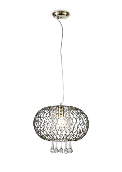 Diyas Chelsie 38cm Large  1 Light E27 Antique Brass/Clear Beaded Glass Ceiling Pendant Light Fitting