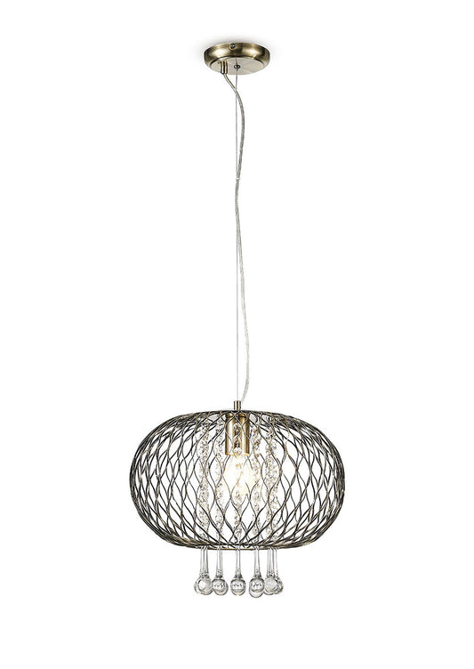 Diyas Chelsie 38cm Large  1 Light E27 Antique Brass/Clear Beaded Glass Ceiling Pendant Light Fitting