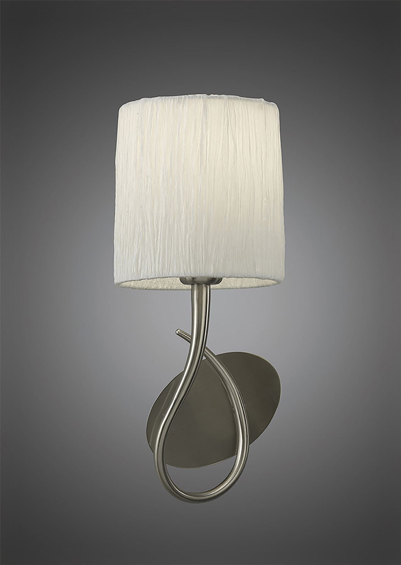 Mantra Lua Wall Light Switched 1 Light E27, Satin Nickel with White Shade