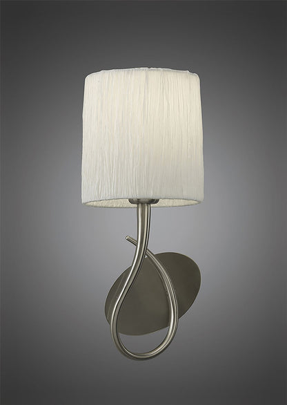 Mantra Lua Wall Light Switched 1 Light E27, Satin Nickel with White Shade