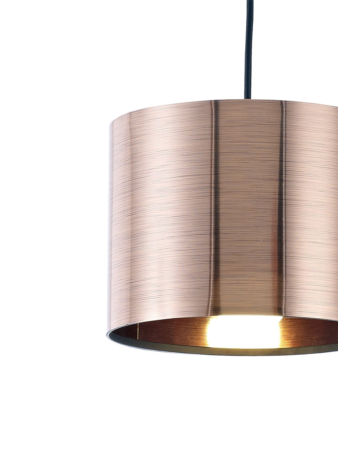 Deco Dako Black Pendant 1 Light E27 with 200 x 150mm Metallic Copper Finish Cylinder Shade, c/w Ceiling Bracket