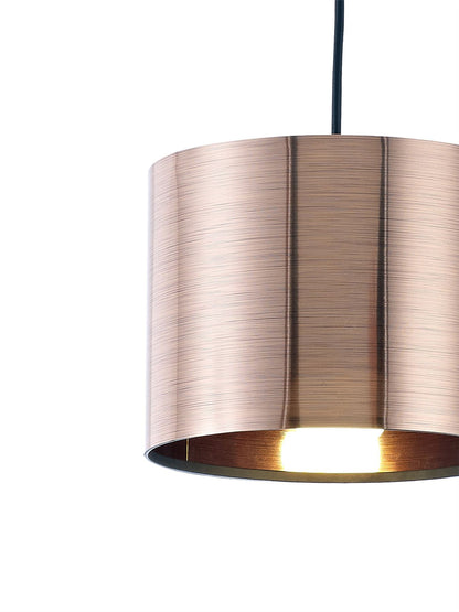 Deco Dako Black Pendant 1 Light E27 with 200 x 150mm Metallic Copper Finish Cylinder Shade, c/w Ceiling Bracket