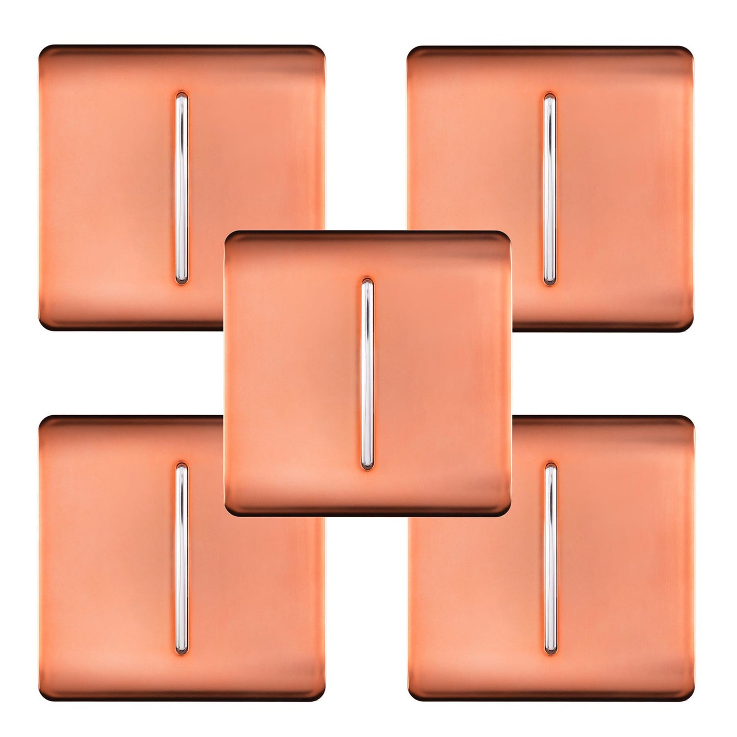 Trendi 1 Gang 2 Way 240V Screwless Artistic Modern Glossy 10 Amp Chrome Rocker Electrical Wall Light Switch in Copper (5 pack)