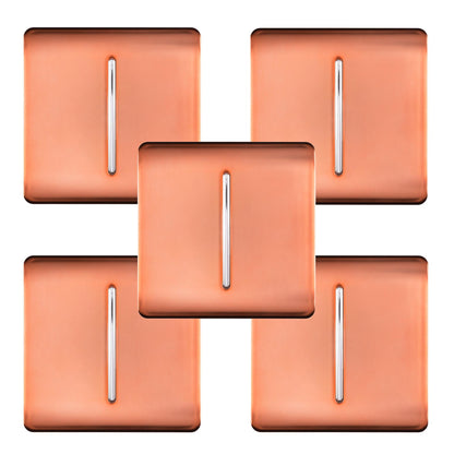 Trendi 1 Gang 2 Way 240V Screwless Artistic Modern Glossy 10 Amp Chrome Rocker Electrical Wall Light Switch in Copper (5 pack)