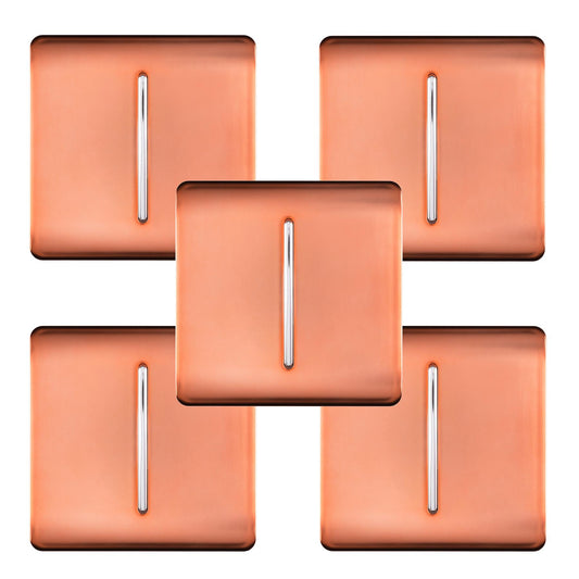 Trendi 1 Gang 2 Way 240V Screwless Artistic Modern Glossy 10 Amp Chrome Rocker Electrical Wall Light Switch in Copper (5 pack)