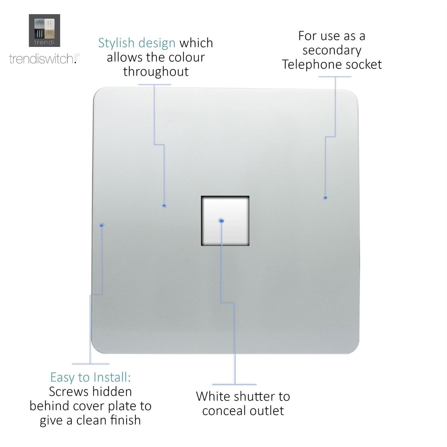Trendi Artistic Modern Glossy Tactile Telephone Socket Silver ART-TLPSI