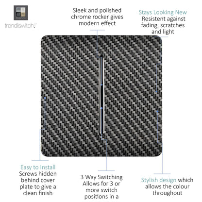 Trendi Switch 1 Gang Intermediate Rocker Modern Designer Light Switch in Carbon Fibre