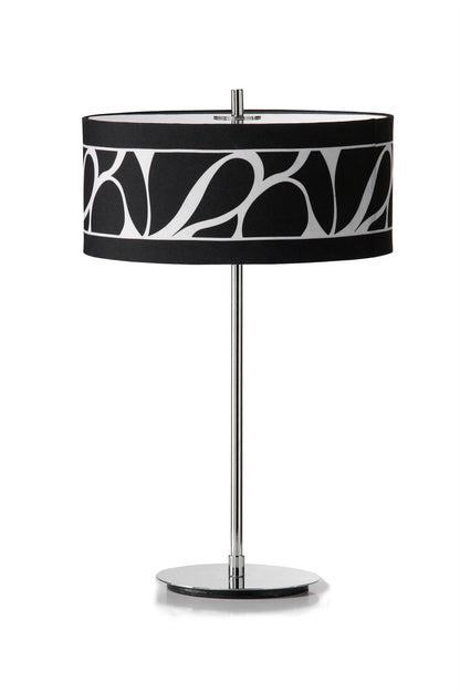 Mantra Manhattan Table Lamp 2 Light L1/SGU10, Polished Chrome/Frosted Glass with Black Patterned Shade, CFL Lamps INCLUDED