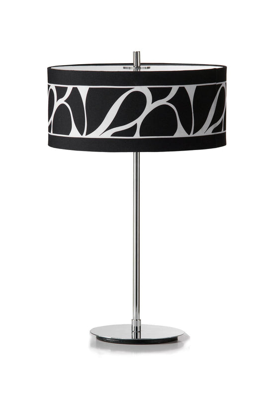 Mantra Manhattan Table Lamp 2 Light L1/SGU10, Polished Chrome/Frosted Glass with Black Patterned Shade, CFL Lamps INCLUDED