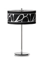 Mantra Manhattan Table Lamp 2 Light L1/SGU10, Polished Chrome/Frosted Glass with Black Patterned Shade, CFL Lamps INCLUDED