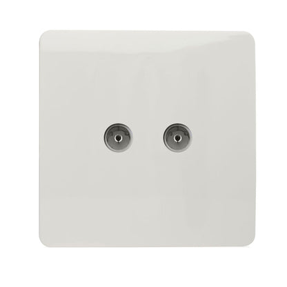 Trendi Artistic Modern Glossy Tactile 2 Gang TV Socket White ART-2TVSWH