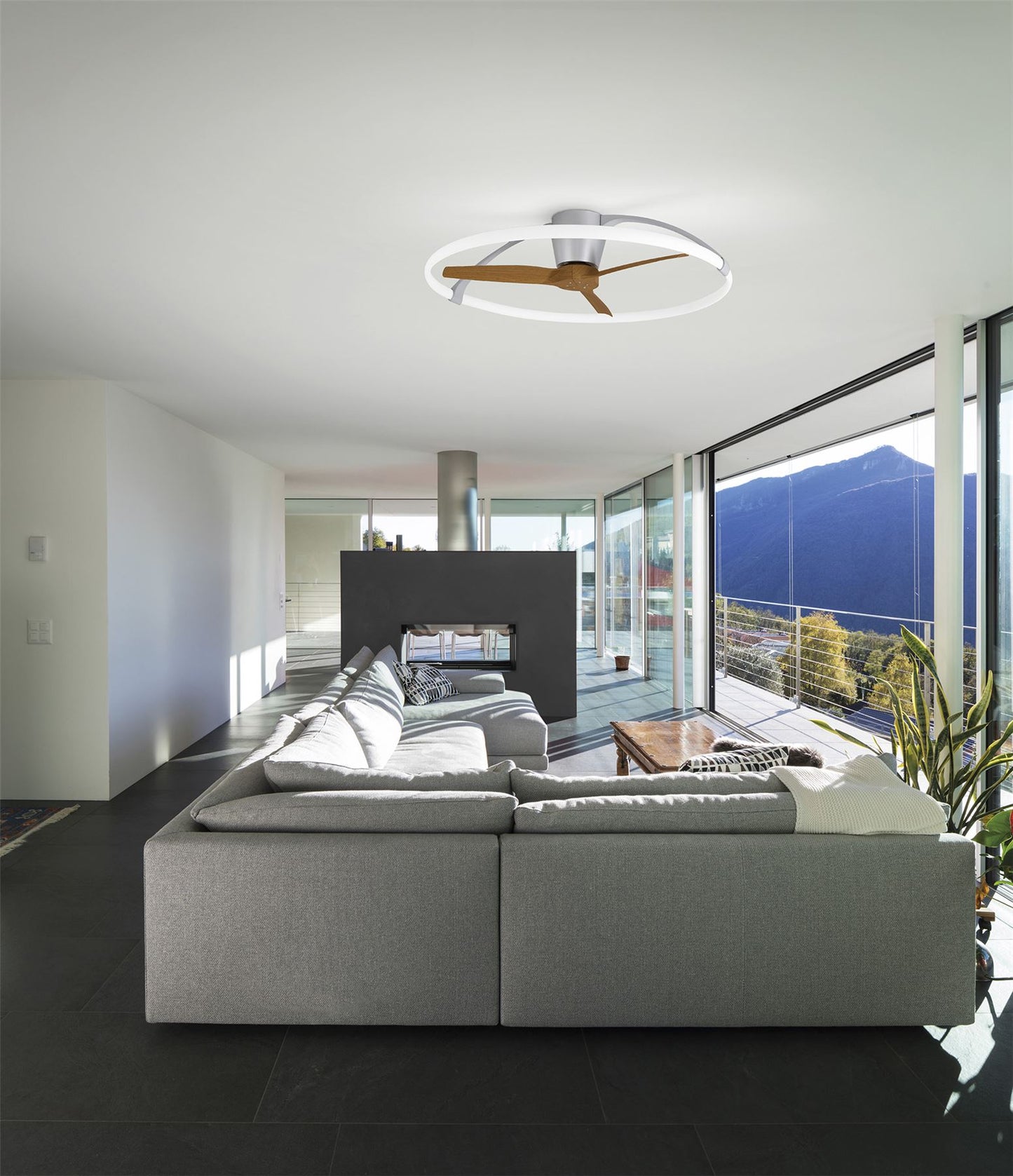 Nepal 105cm 75W LED Dimmable Light With Built-In 35W DC Reversible Fan, Silver/Wood Finish c/w Remote, APP & Alexa/Google Voice Control, 7200lm