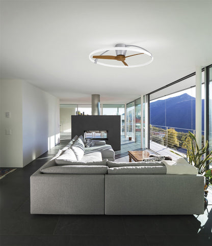 Nepal 105cm 75W LED Dimmable Light With Built-In 35W DC Reversible Fan, Silver/Wood Finish c/w Remote, APP & Alexa/Google Voice Control, 7200lm