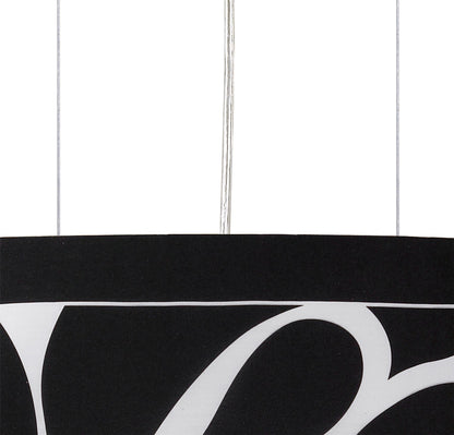 Mantra Manhattan Linear Pendant Large 3 Light L1, SGU10, Polished Chrome, Frosted Glass with Black Patterned Shade, CFL Lamps INCLUDED