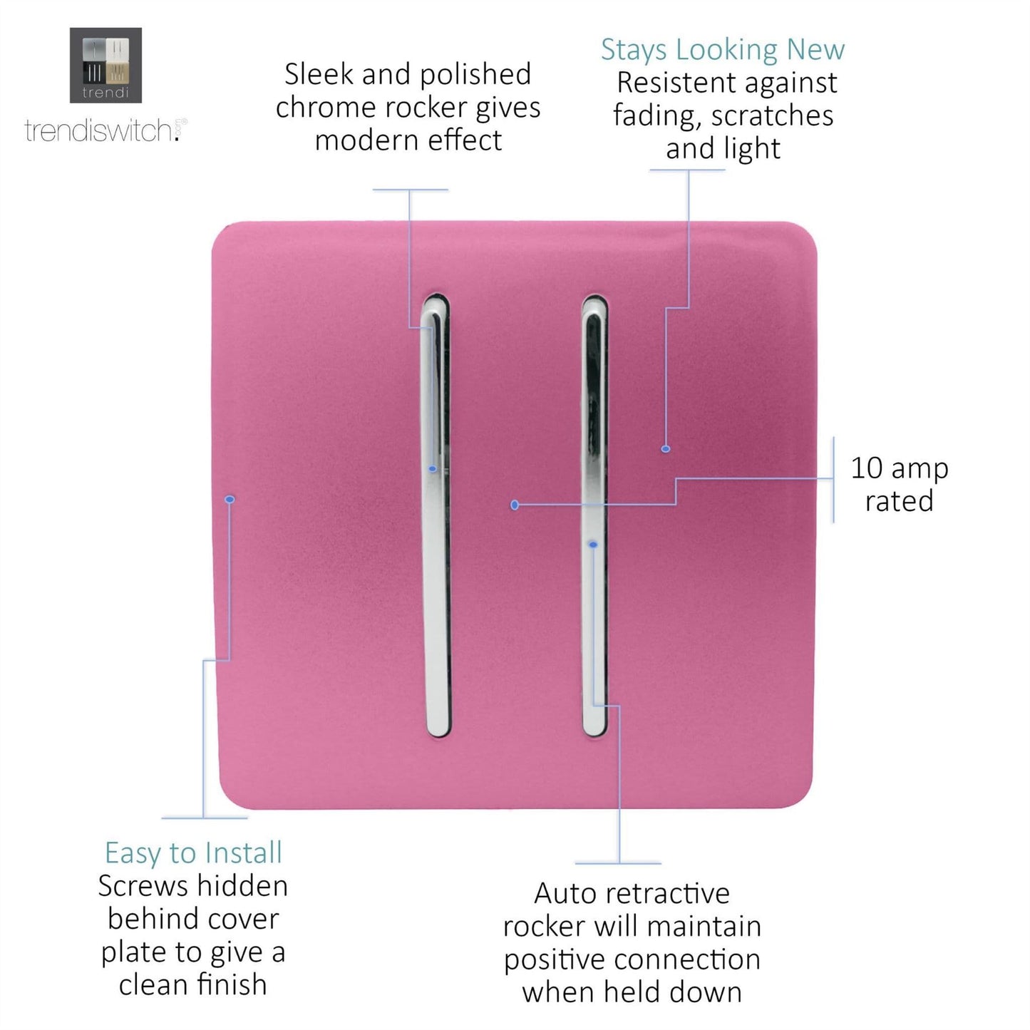 Trendi Artistic Modern Glossy Tactile Auto Retractive 2 Door Bell Switch Pink