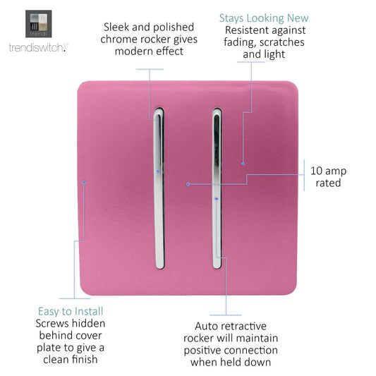 Trendi Artistic Modern Glossy Tactile Auto Retractive 2 Door Bell Switch Pink