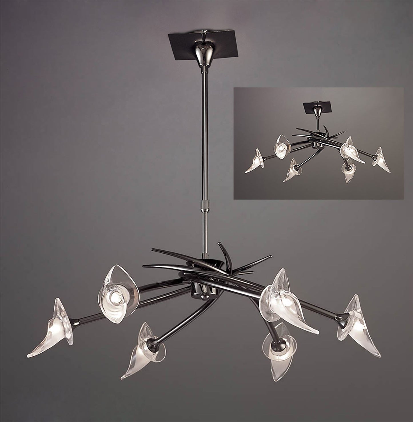 Mantra Flavia 73cm Telescopic Pendant Convertible To Semi Flush Round 6 Light G9, Black Chrome