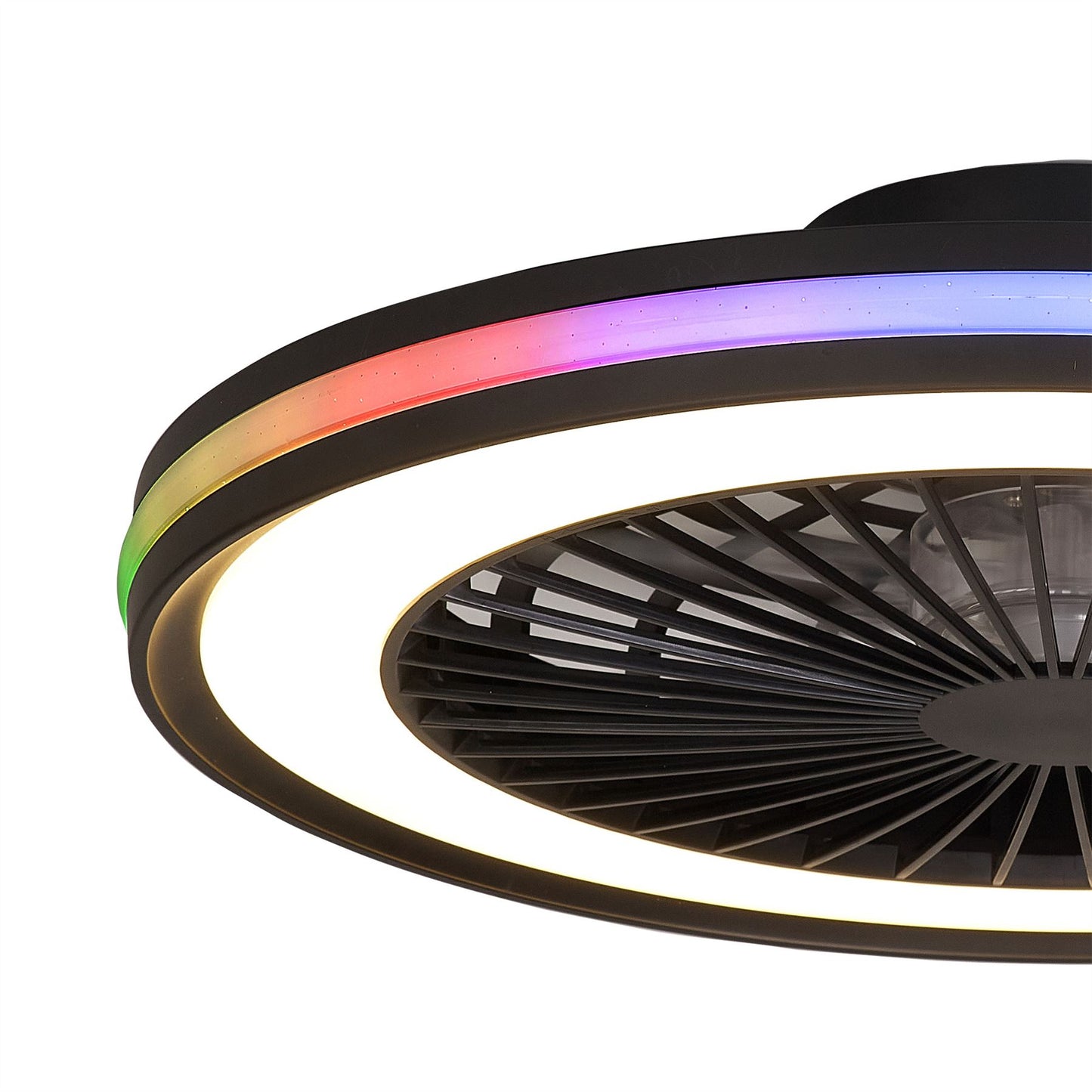 Gamer 53cm 60W LED Dimmable White/RGB Ceiling Light With Built-In 26W DC Reversible Fan, c/w Remote Control, 4200lm, Black