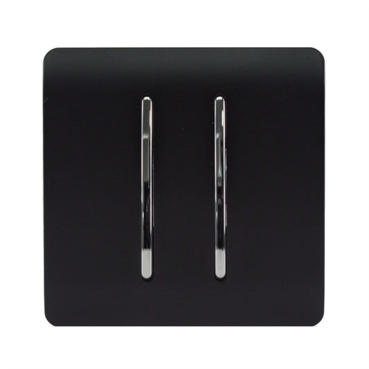Trendi 2 Gang 3 Way Intermediate Artistic Modern Glossy 10 Amp Rocker Light Switch Matt Black