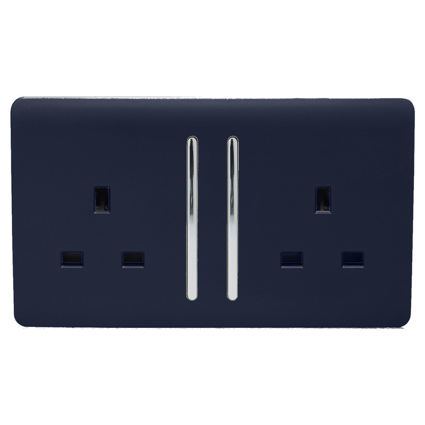 Trendi 2 Gang Artistic Modern Glossy 13 Amp Switched Tactile Plug Socket Navy (7 Pack)