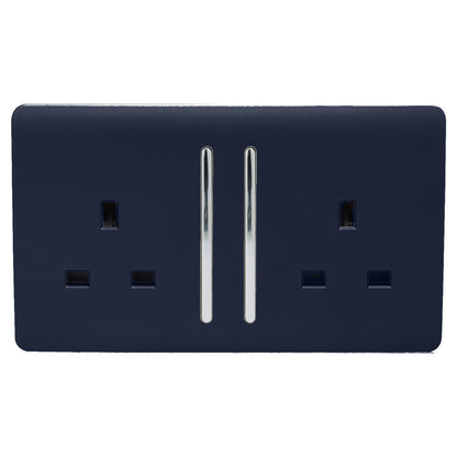 Trendi 2 Gang Artistic Modern Glossy 13 Amp Switched Tactile Plug Socket Navy (7 Pack)