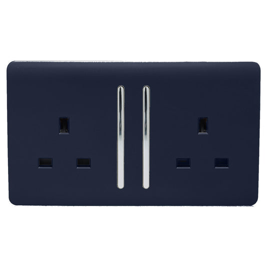 Trendi 2 Gang Artistic Modern Glossy 13 Amp Switched Tactile Plug Socket Navy (7 Pack)