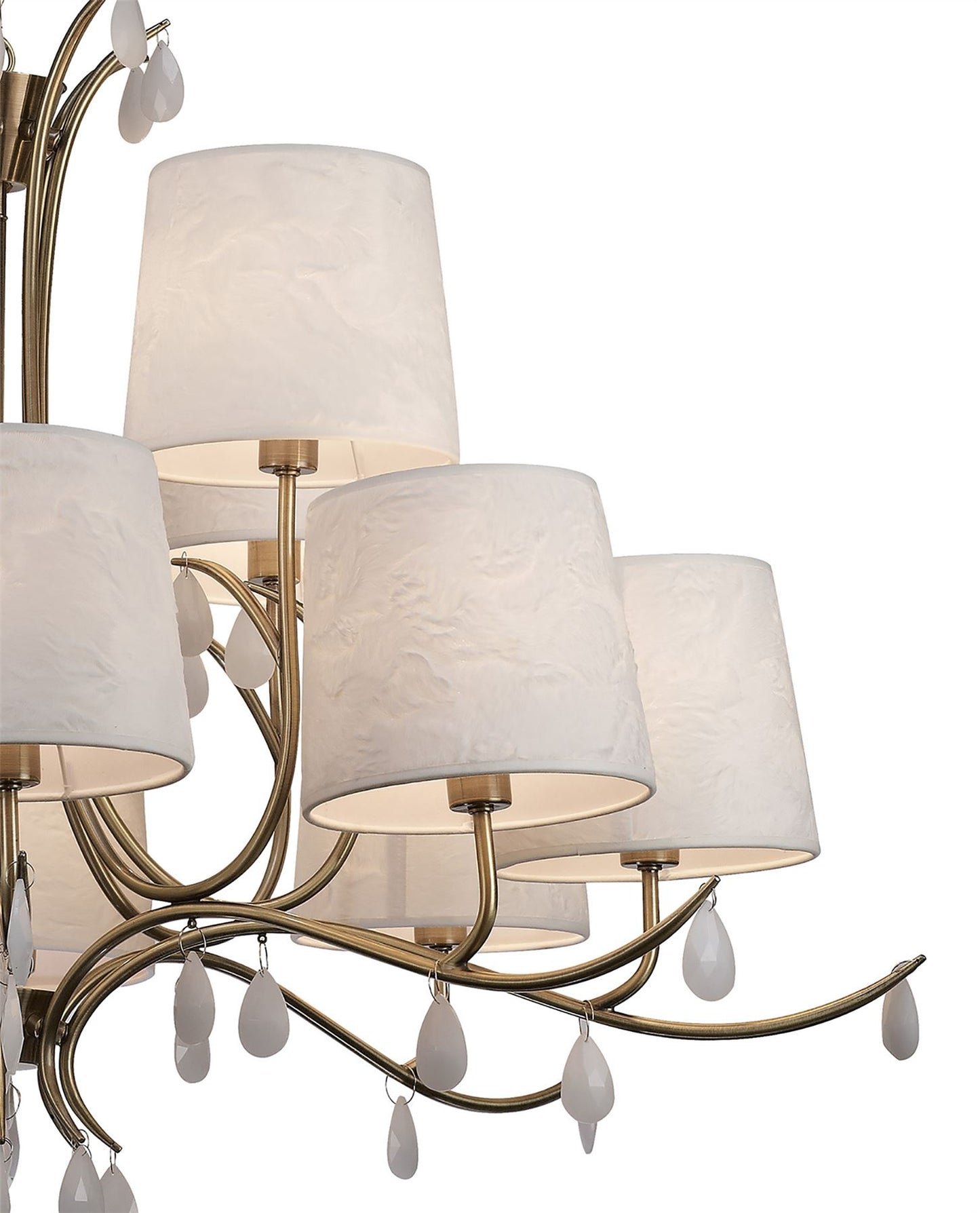 Mantra M6330 Andrea Pendant 100cm Round, 8+4 x E14 (Max 20W), Antique Brass, White Shades, White Crystal Droplets