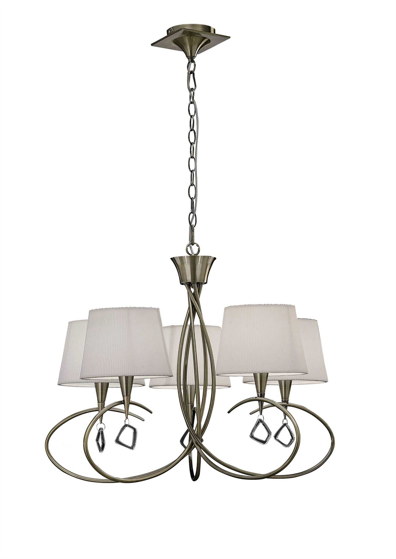 Mantra Mara 78cm Pendant 5 Light E14, Antique Brass with Ivory White Shades
