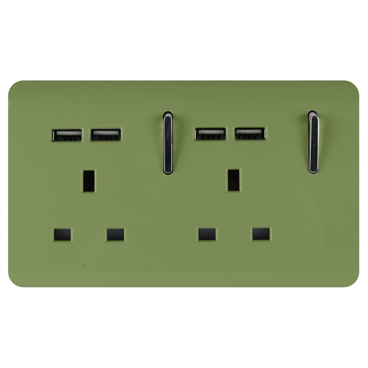 Trendi 2 Gang Artistic Modern Glossy 13 Amp 4x2.1mA USB Switched Tactile Plug Socket Moss Green