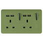 Trendi 2 Gang Artistic Modern Glossy 13 Amp 4x2.1mA USB Switched Tactile Plug Socket Moss Green