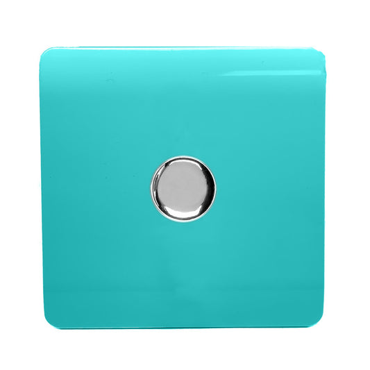 Trendi 1 Gang 2 Way 150w LED Dimmer Screwless 10 Amp Wall Light Switch in Bright Teal - ART-LDM150WBT